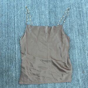 Elegant Pearl Strap Brown Top